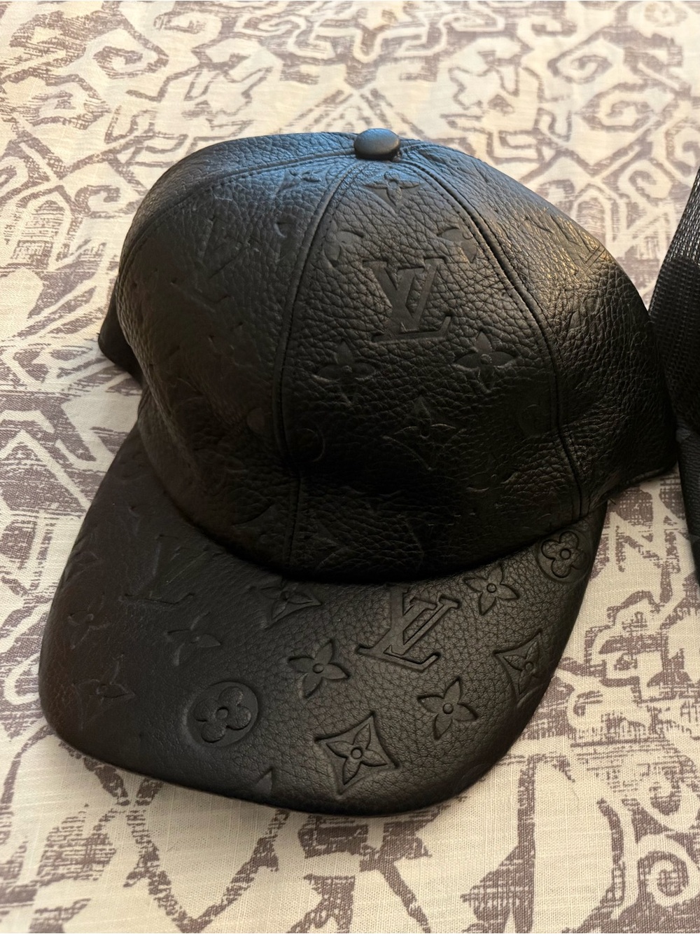 Louis Vuitton Black Embossed Monogram Leather Baseball Cap